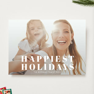 Tarjeta Festiva Navidades más FELICES de la tipografía blanca clás