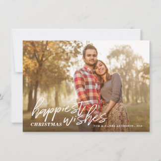Tarjeta Festiva Navidades más felices, escritura manuscrita, foto 