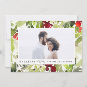 Tarjeta Festiva Navidades más valientes acuarela foto follaje