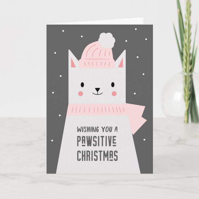 Tarjeta Festiva Navidades Mascota Pun, gato lindo (Anverso)