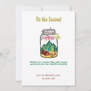 Tarjeta Festiva Navidades Mason Jar Tent Mountain Outdor Adventure