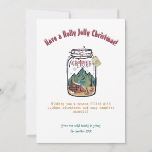 Tarjeta Festiva Navidades Mason Jar Tent Mountain Outdor Adventure