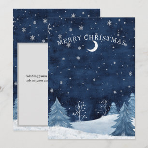 Tarjeta Festiva Navidades medianoche de invierno azul de la marina