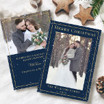 Tarjeta Festiva Navidades Medianoche del Oro Azul Nieve 2 foto<br><div class="desc">Navidades Medianoche de oro azul nevado 2 tarjeta de vacaciones fotográficas</div>