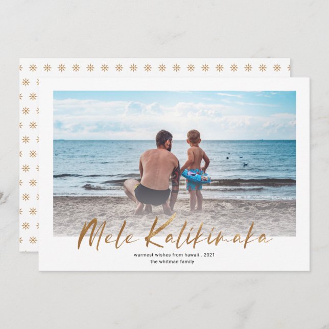 Tarjeta Festiva Navidades Mele Kalikimaka Gold Minimal de fotograf (Anverso / Reverso)