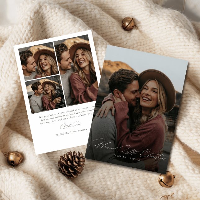 Tarjeta Festiva Navidades menores casados | Collage de fotos elega (Subido por el creador)