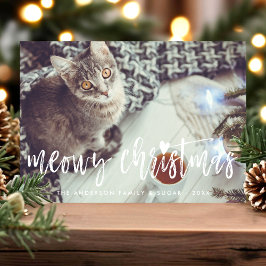 Tarjeta Festiva Navidades Meowy adornan guión moderno foto de gato