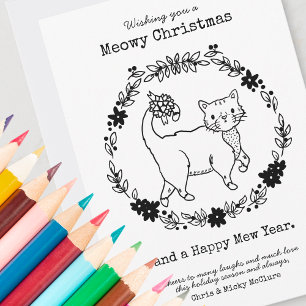 Tarjeta Festiva Navidades Meowy colorean su propio gato lindo