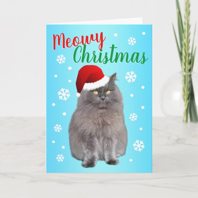 Tarjeta Festiva Navidades Meowy del gato (Anverso)