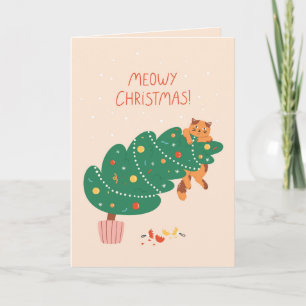 Tarjeta Festiva Navidades Meowy - Diversión maliciosa de la línea 