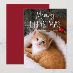 Tarjeta Festiva Navidades Meowy Divertida foto de un gato Mascot