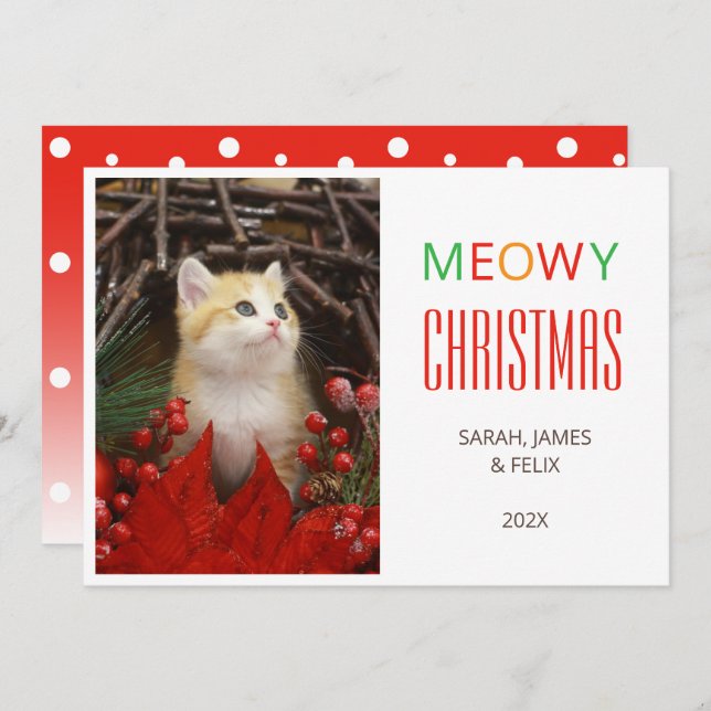Tarjeta Festiva Navidades Meowy eligen a un gato Mascota de amante (Anverso / Reverso)