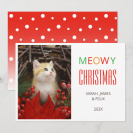 Tarjeta Festiva Navidades Meowy eligen a un gato Mascota de amante
