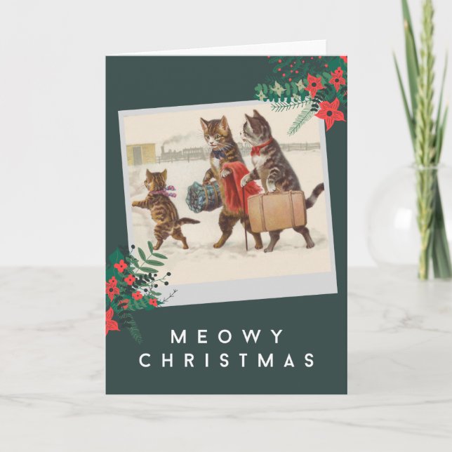 Tarjeta Festiva Navidades Meowy - Familia Gato en Nieve (Anverso)