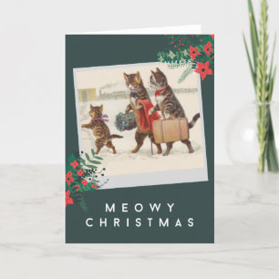 Tarjeta Festiva Navidades Meowy - Familia Gato en Nieve