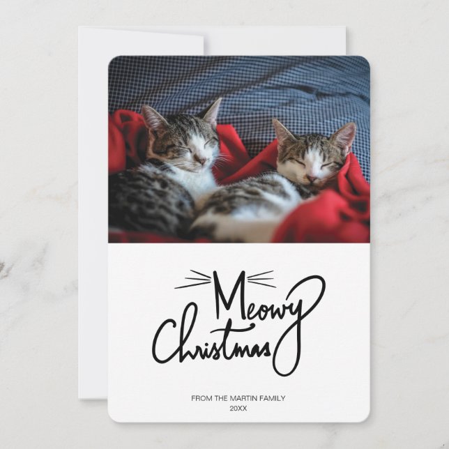 Tarjeta Festiva Navidades Meowy | Funny Cat Christmas Photo Card (Anverso)