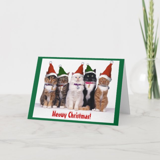 Tarjeta Festiva "¡Navidades Meowy!" Gatos (Anverso)