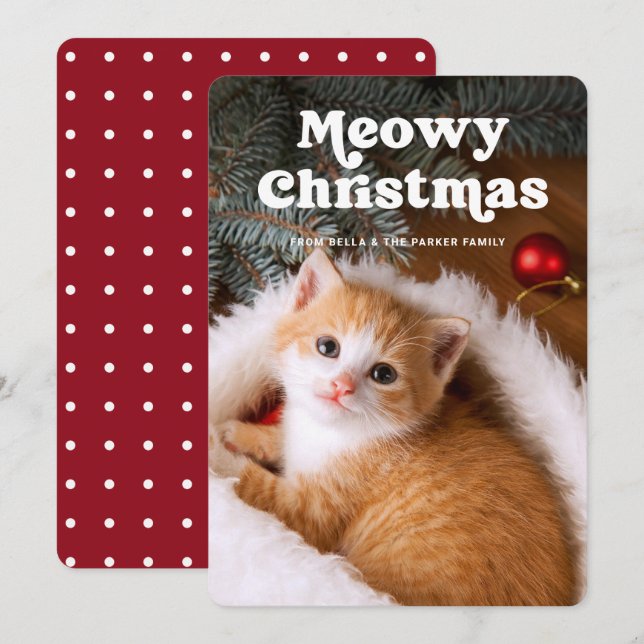 Tarjeta Festiva Navidades Meowy | La foto de tu gato es divertida (Anverso / Reverso)