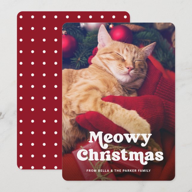 Tarjeta Festiva Navidades Meowy | La foto de tu gato es divertida (Anverso / Reverso)