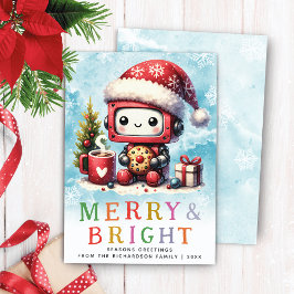 Tarjeta Festiva Navidades Merry & Bright Cute Robot