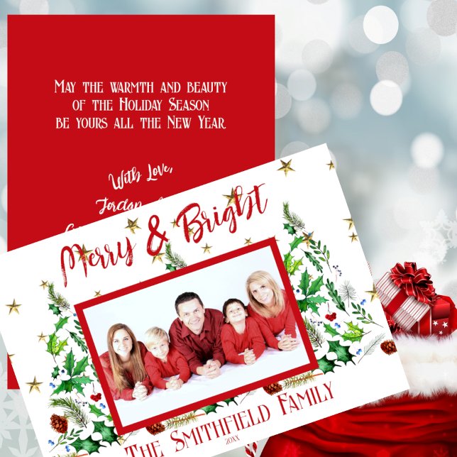 Tarjeta Festiva Navidades 'Merry & Bright' de fotografía clásica f (Subido por el creador)