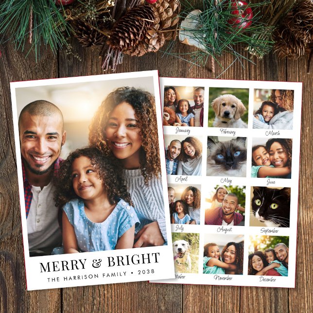 Tarjeta Festiva Navidades Merry Bright Photo (This holiday season, let your family's smiles and memories shine on our year in review photo card)