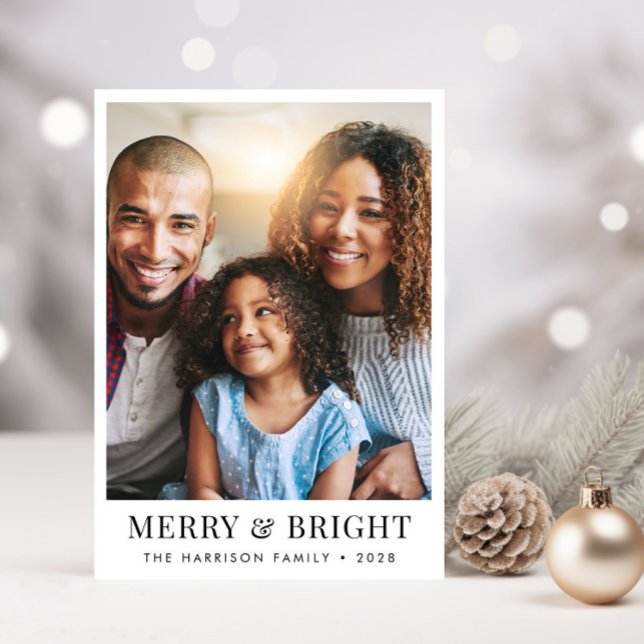 Tarjeta Festiva Navidades Merry Bright Photo (Share the love and warmth of the season with your personalized photo Christmas card)