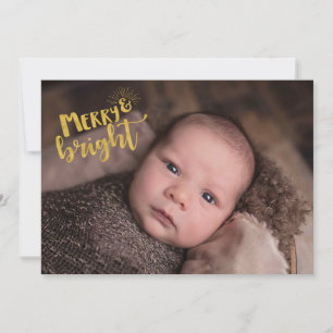 Tarjeta Festiva Navidades Merry Bright Relieve metalizado dorado T