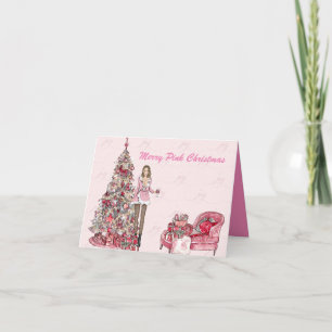 Tarjeta Festiva Navidades Merry Pink