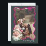 Tarjeta Festiva Navidades Merry Pink Foto de Santa Retro<br><div class="desc">Tarjeta de vacaciones rosa vintage con un Santa sonriente color agua con la foto de su personalizado. Edite los deseos de su personalizado en la parte posterior de la tarjeta.</div>