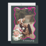 Tarjeta Festiva Navidades Merry Pink Foto de Santa Retro<br><div class="desc">Tarjeta de vacaciones rosa vintage con un Santa sonriente color agua con la foto de su personalizado. Edite los deseos de su personalizado en la parte posterior de la tarjeta.</div>