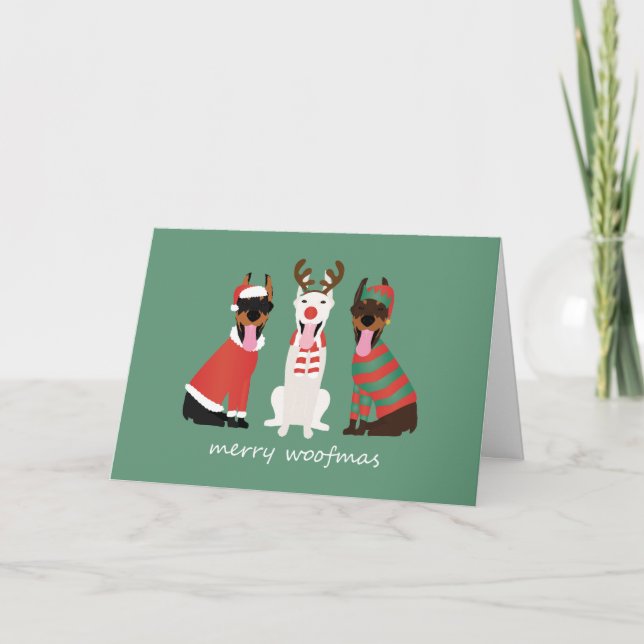 Tarjeta Festiva Navidades Merry Woofmas Dobermann Perros (Anverso)