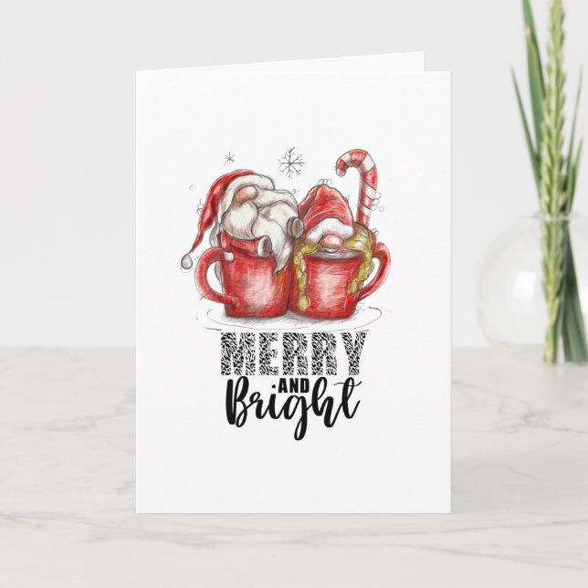 Tarjeta Festiva Navidades Merry y Bright Gnome (Anverso)