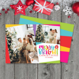 Tarjeta Festiva Navidades merry y brillantes adorables con dos fot