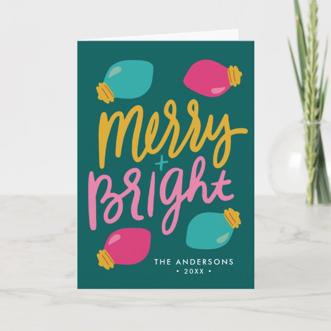 Tarjeta Festiva Navidades merry y brillantes alumbran no foto (Anverso)