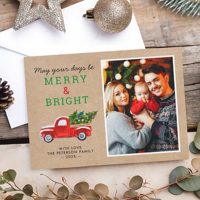Tarjeta Festiva Navidades merry y brillantes Camión Kraft mira fot (Subido por el creador)