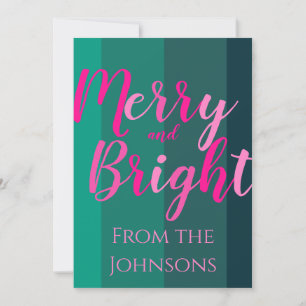 Tarjeta Festiva Navidades merry y brillantes color rosa verde