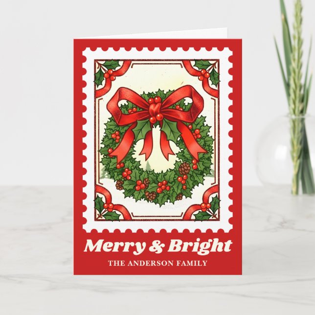 Tarjeta Festiva Navidades merry y brillantes emiten estampilla (Anverso)