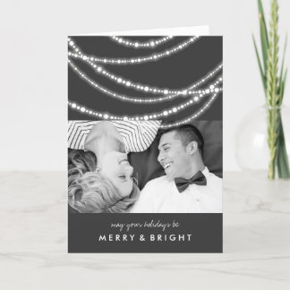 Tarjeta Festiva Navidades merry y brillantes en foto de luces para
