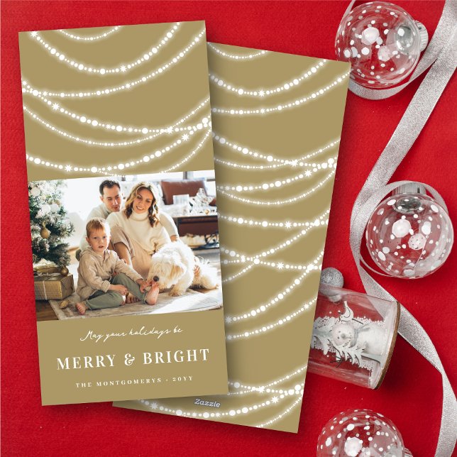 Tarjeta Festiva Navidades merry y brillantes en foto de luces para (Merry & Bright Christmas Sparkling Lights Photo Holiday Card @ fat_fa_tin)