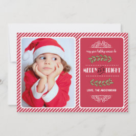 Tarjeta Festiva Navidades merry y brillantes. Foto de franjas roja