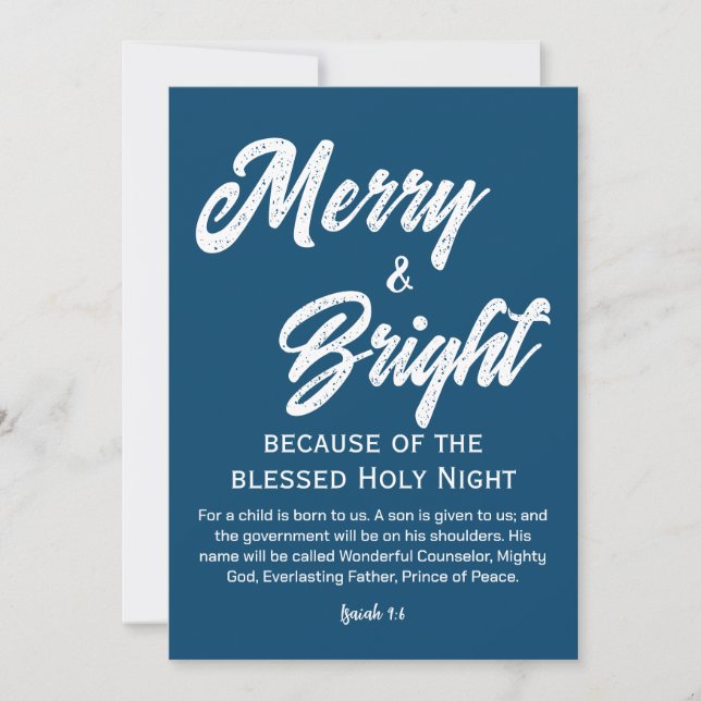 Tarjeta Festiva Navidades merry y brillantes guión blanco azul (Anverso)
