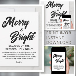 Tarjeta Festiva Navidades merry y brillantes guión negro