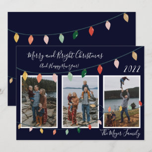 Tarjeta Festiva Navidades merry y brillantes iluminan foto azul os