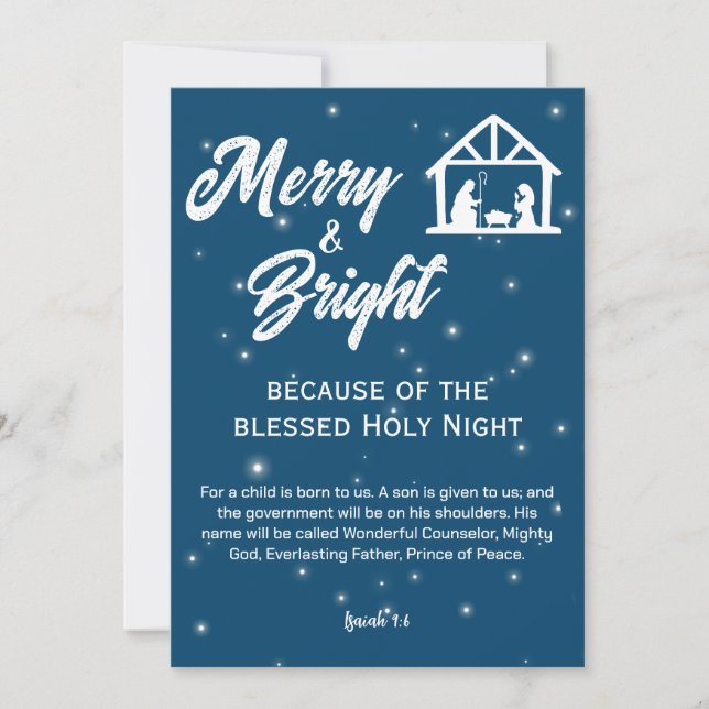 Tarjeta Festiva Navidades merry y brillantes Natividad Guión blanc (Anverso)