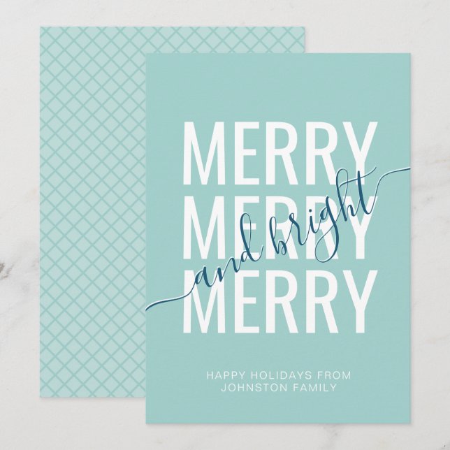 Tarjeta Festiva Navidades merry y brillantes revisores verde azula (Anverso / Reverso)
