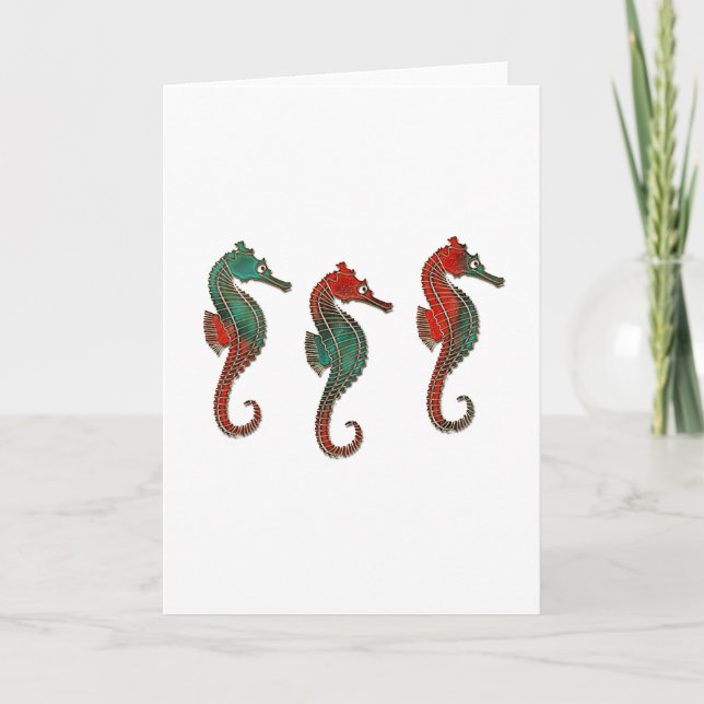 Tarjeta Festiva Navidades metálicos Seahorse Trio (Anverso)