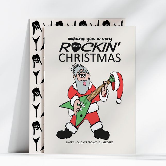 Tarjeta Festiva Navidades Metalizado pesados de Rockin Santa Guita (Subido por el creador)