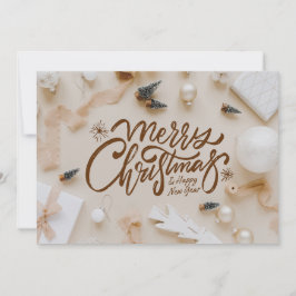 Tarjeta Festiva Navidades Minimalistas beige y marrón y Año Nuevo