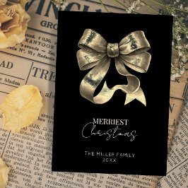 Tarjeta Festiva Navidades Minimalistas de Black and Gold Bow